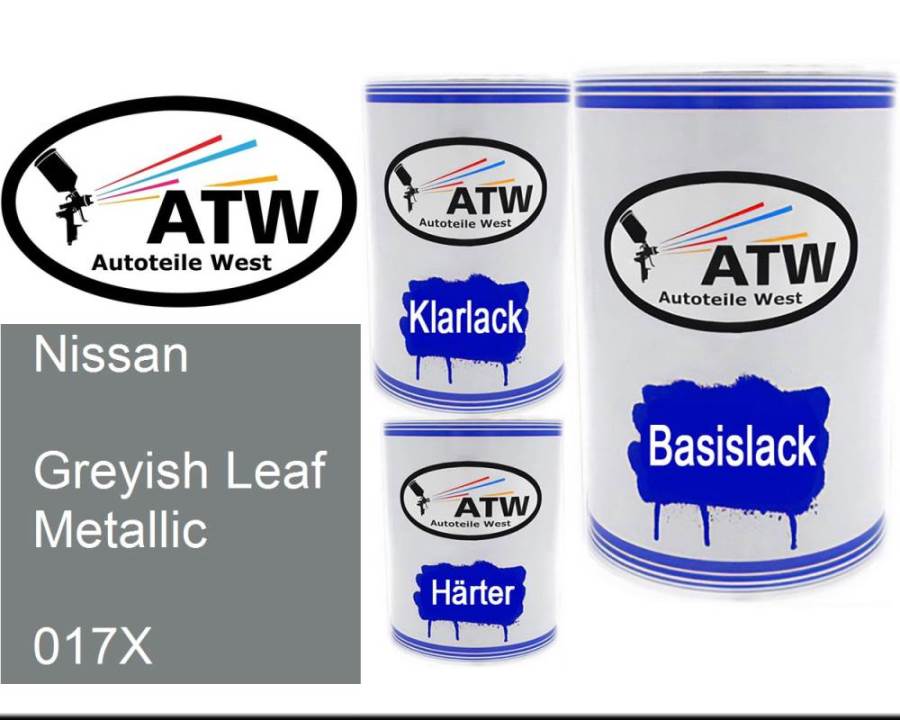 Nissan, Greyish Leaf Metallic, 017X: 500ml Lackdose + 500ml Klarlack + 250ml Härter - Set, von ATW Autoteile West.